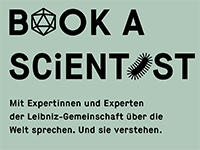 "Book a Scientist" der Leibniz-Gemeinschaft (Logo: Leibniz-Gemeinschaft).