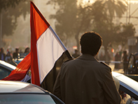 A man carrying a flag on his way to a pro government protest in Cairo on 25 February 2014. (Photo: Sebastian Horndasch, flickr, http://bit.ly/2m7HU0e, CC BY 2.0)