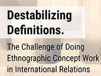 Poster of the event, title reads: Destabilizing Definitions. The Challenge of Doing Ethnographic Concept Work in International Relations