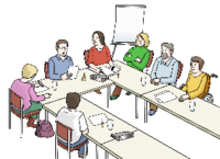 Illustration - Menschen sitzen gemeinsam an Tisch