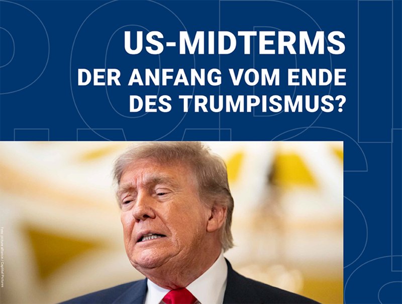 Ausschnitt aus dem Veranstaltungsplakat. Oben der Titel, darunter ein Portraitfoto von Präsident Trump, der zerknirscht schaut