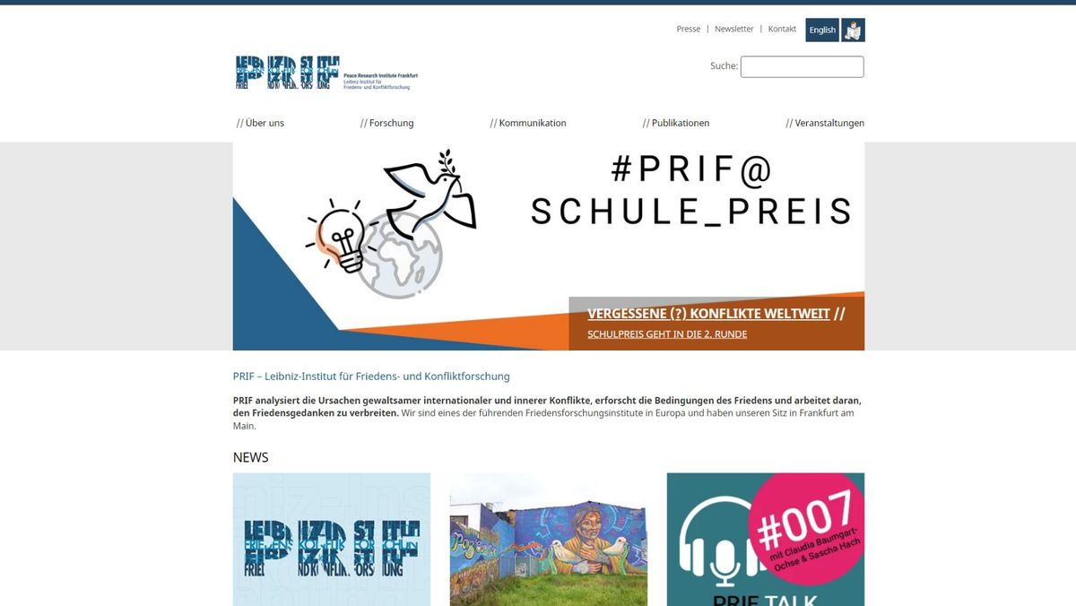 Screenshot der PRIF-Startseite