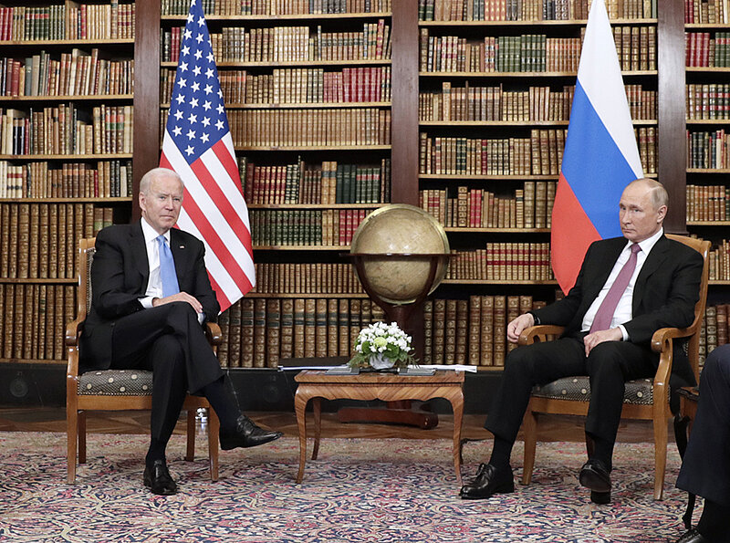 US President Joe Biden and Russia’s President Vladimir Putin meet for a Russia-United States summit at the Villa La Grange. Photo taken June 16, 2021.